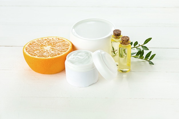 Free photo spa concept with salt, mint, lotion, towel