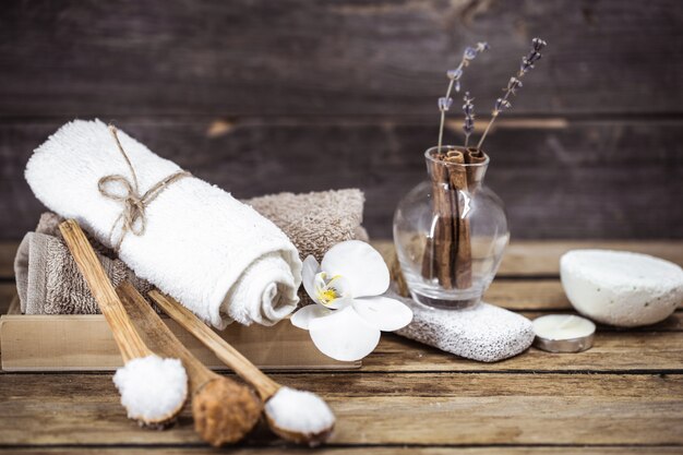 spa still life on a wooden background