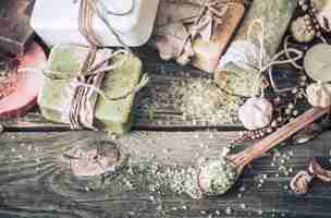 Free photo spa still life on a wooden background