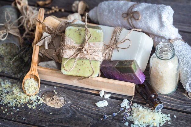 Spa still life on a wooden wall