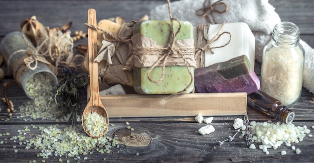 Spa still life on a wooden wall