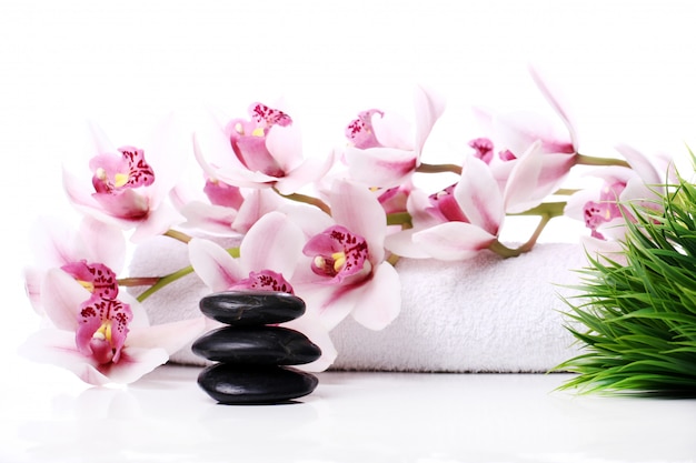 Spa stones and beautiful orchid