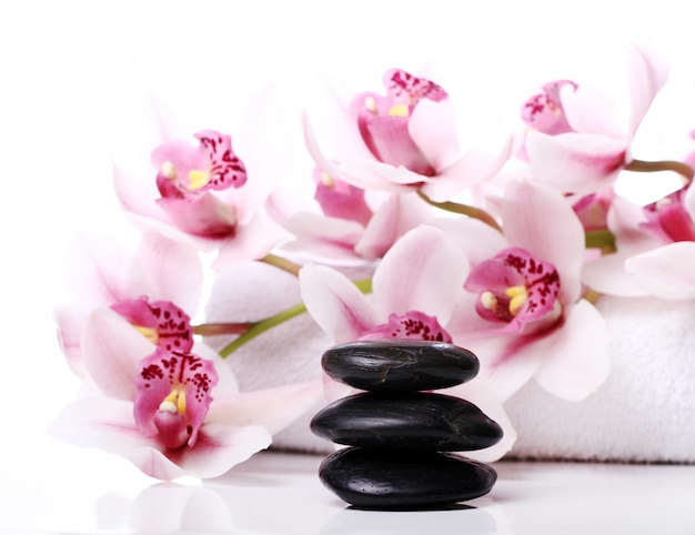 Spa stones and beautiful orchid