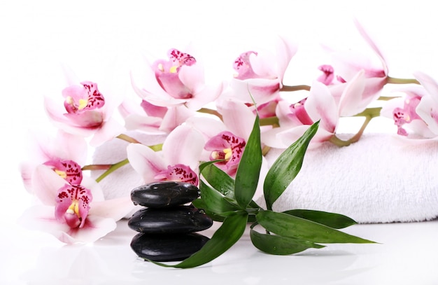 Spa stones and beautiful orchid