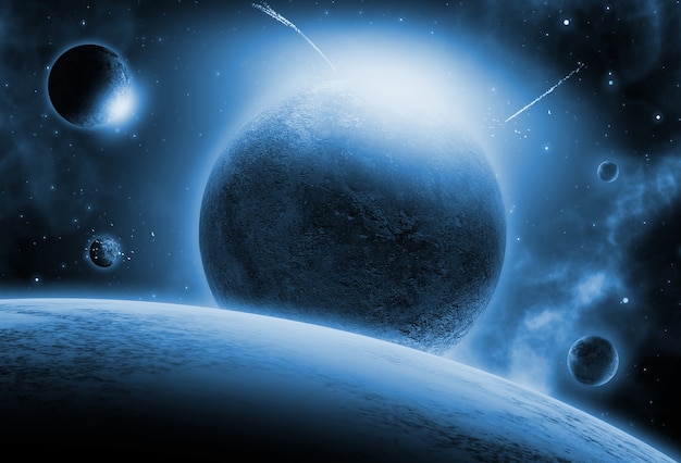 Бесплатное фото Космический фон с вымышленными планетами
