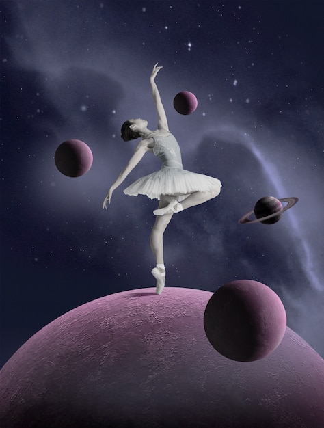 Space collage with ballerina