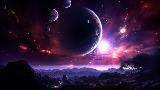 宇宙惑星の紫色の光の図