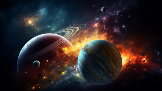 Space planet rainbow color landscape background