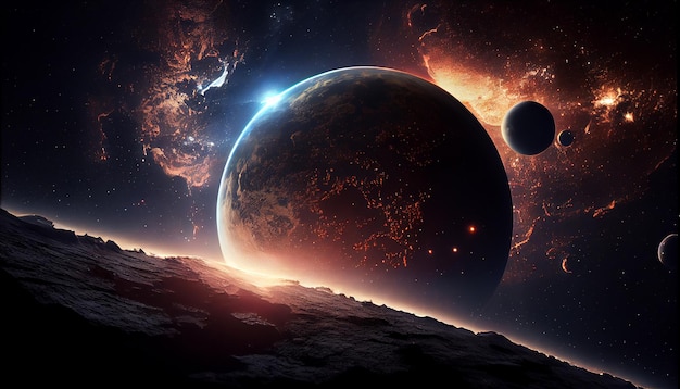 Космическая наука о планетах ночью, сгенерированная ИИ