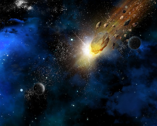 Space scene background with meteorites