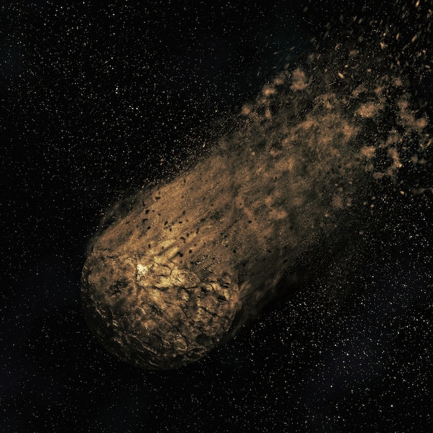 Il rendering 3d di un asteroide in volo anche se un cielo notturno