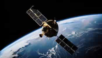 Foto gratuita veicolo spaziale in orbita attorno al pianeta terra per le comunicazioni globali generate dall'intelligenza artificiale