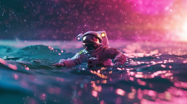 Free photo spaceman diving in the ocean