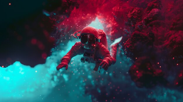 Spaceman diving in the ocean