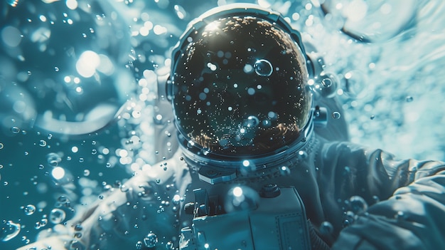 Free photo spaceman diving in the ocean