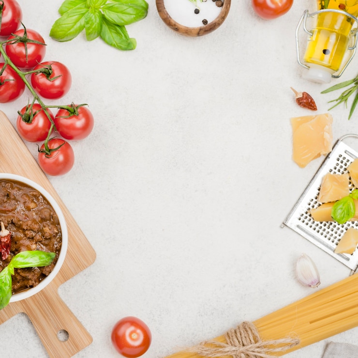Free Photo spaghetii bolognese ingredients and copy-space