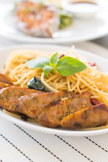 Spaghetti with Grilled Sausage