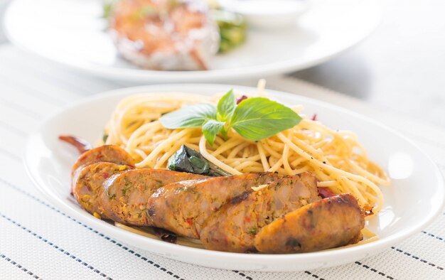 Spaghetti with Grilled Sausage