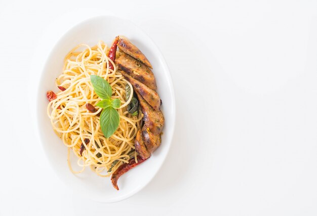 Spaghetti with Grilled Sausage