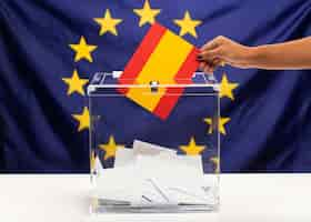 Free photo spain flag vote bulletin on european union background