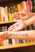 Free photo spanish message against bullying on children's hands