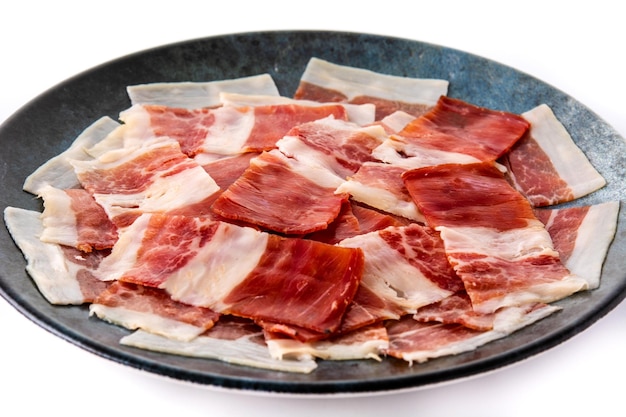 Spanish serrano ham isolated on white background