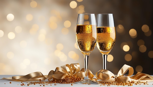 Сверкающее празднование золота шампанского и блестящих украшений, созданных искусственным интеллектом.