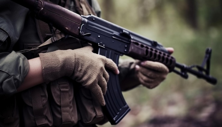 Free Photo special forces sniper aiming rifle in forest generated by ai