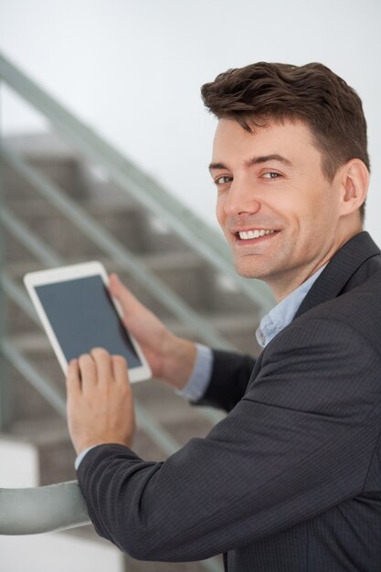 specialist happy alone camera stairway