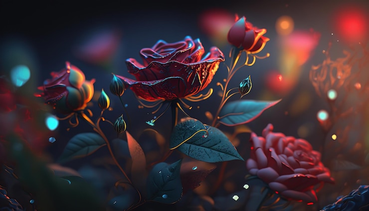 Free Photo spectral light illuminates transparent red colored red roses abstract flower art generative ai