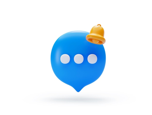 Speech bubble chat message icon with bell notification alert notice reminder symbol conversation button icon or symbol background 3D illustration