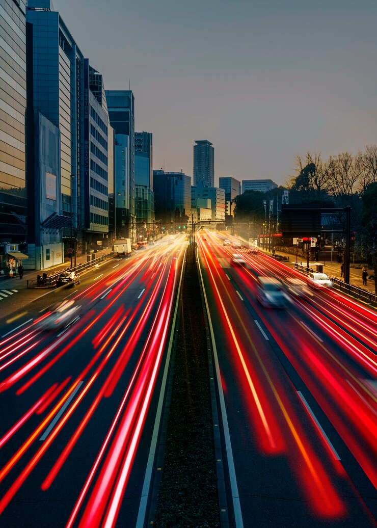 Free Photo speed neon lights in the city