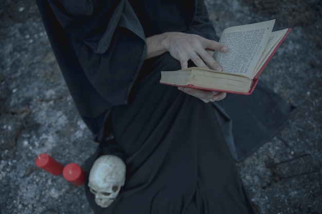 Spell book with witchcraft decoration 