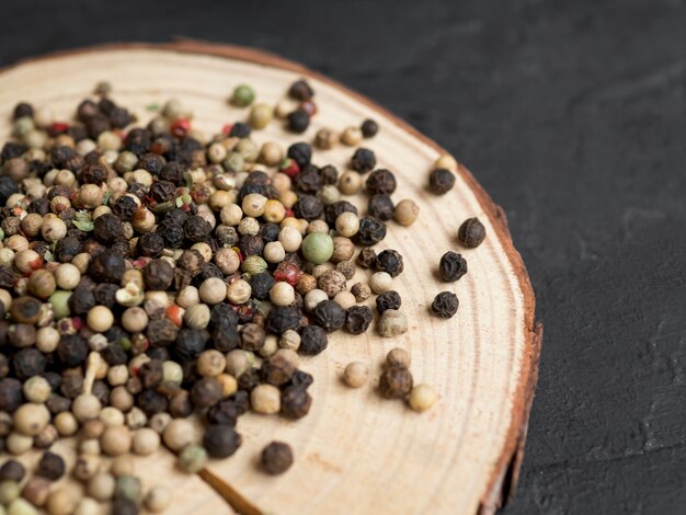 Spice pile on wooden tray