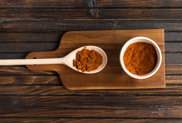 Spice powder on cutting board