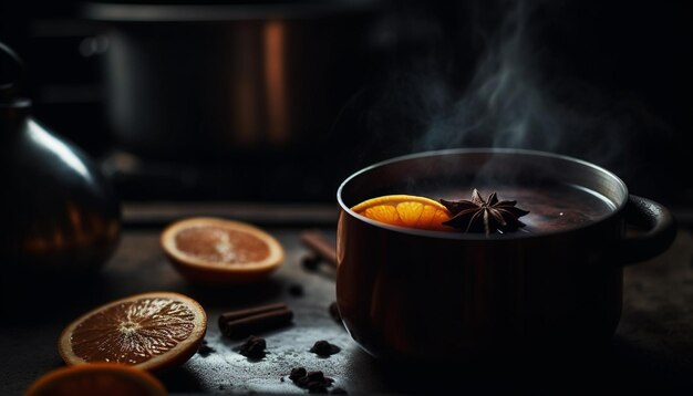 Free photo spiced mulled wine warms winter celebrations with citrus generated by ai