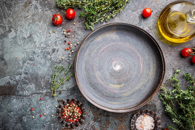 Spices around empty plate