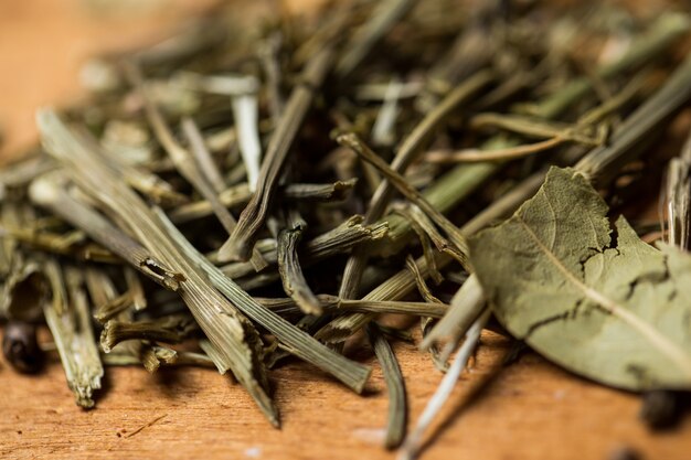 Spices. Heap of greens on the table