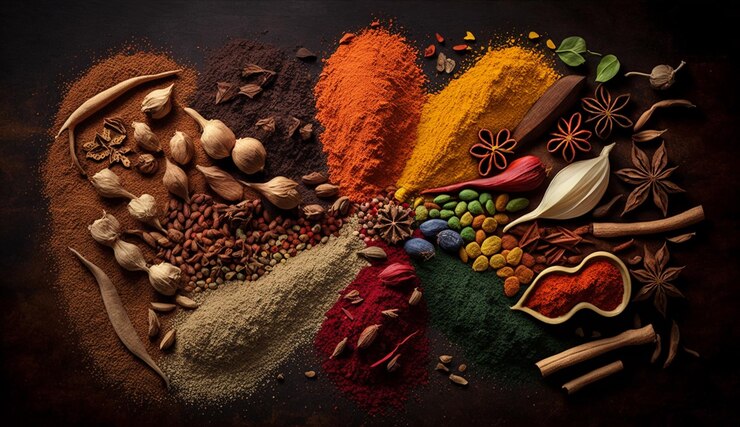 Free Photo spices and herbs in wooden spoon collection generated by ai