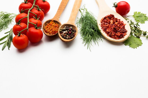 Spices and ingredients on table