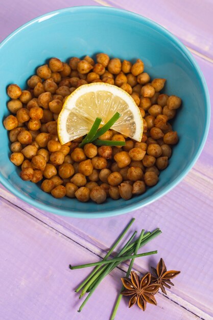 Spices near bowl with chickpea