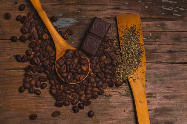 Spices near coffee and chocolate