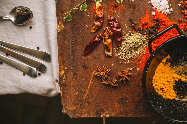 Spices near pan