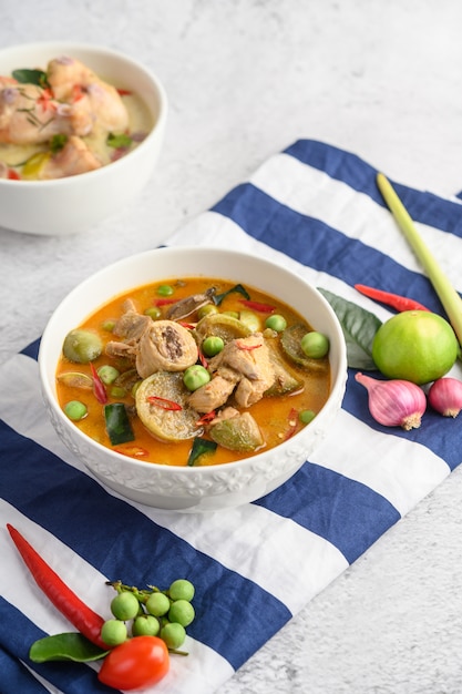 Spicy chicken stir-fried with thai eggplant.