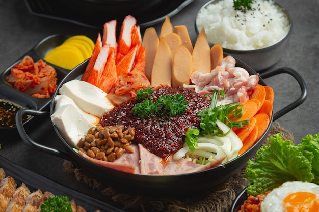 Spicy meat and pork boil in hot pot