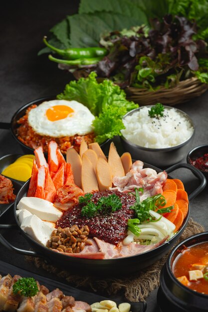 Spicy meat and pork boil in hot pot