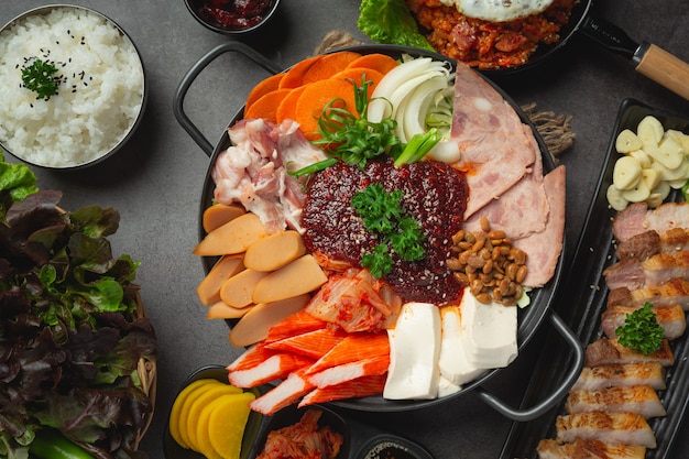 Spicy meat and pork boil in hot pot