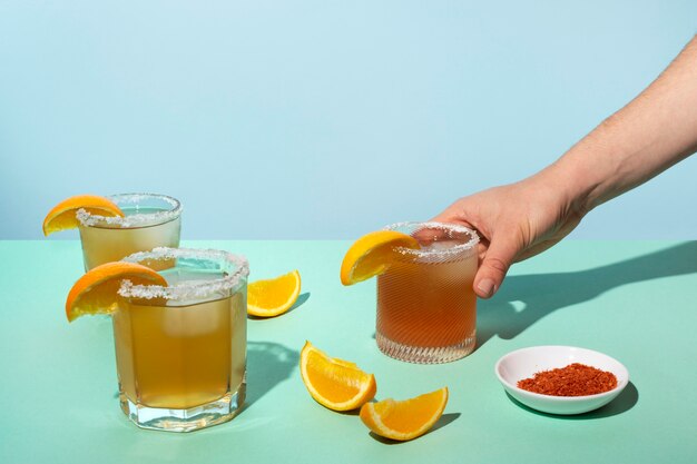 Spicy michelada beverage arrangement