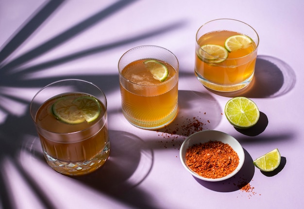 Free photo spicy michelada beverage assortment