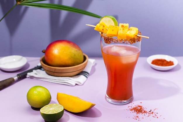 Spicy michelada drink arrangement on the table